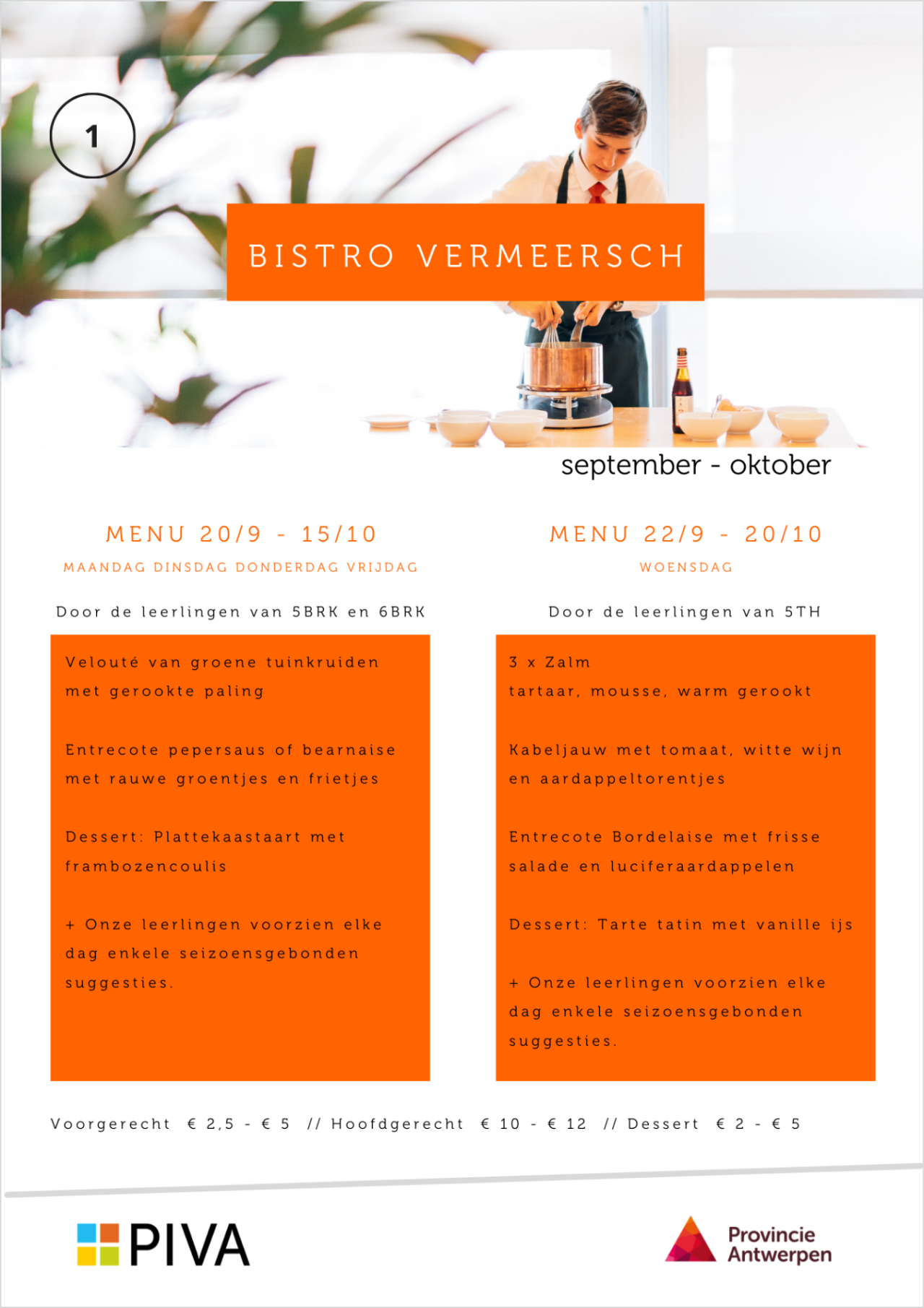 Menu Bistro Vermeersch september-oktober 2021